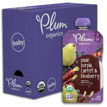 Plum Organics Stage 2, Organic Baby Food, Pear, Purple Carrot & Blueberry, 4oz, Pouch (Pack of