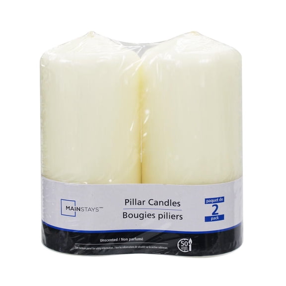 Mainstays Unscented 2PK Ivory Pillar Candles