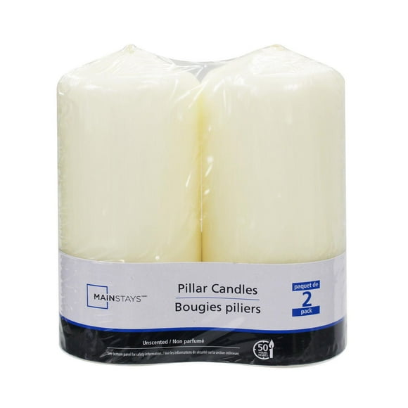 Mainstays Unscented 2PK Ivory Pillar Candles, Pack of 2, 2.8"Dia x 6"H