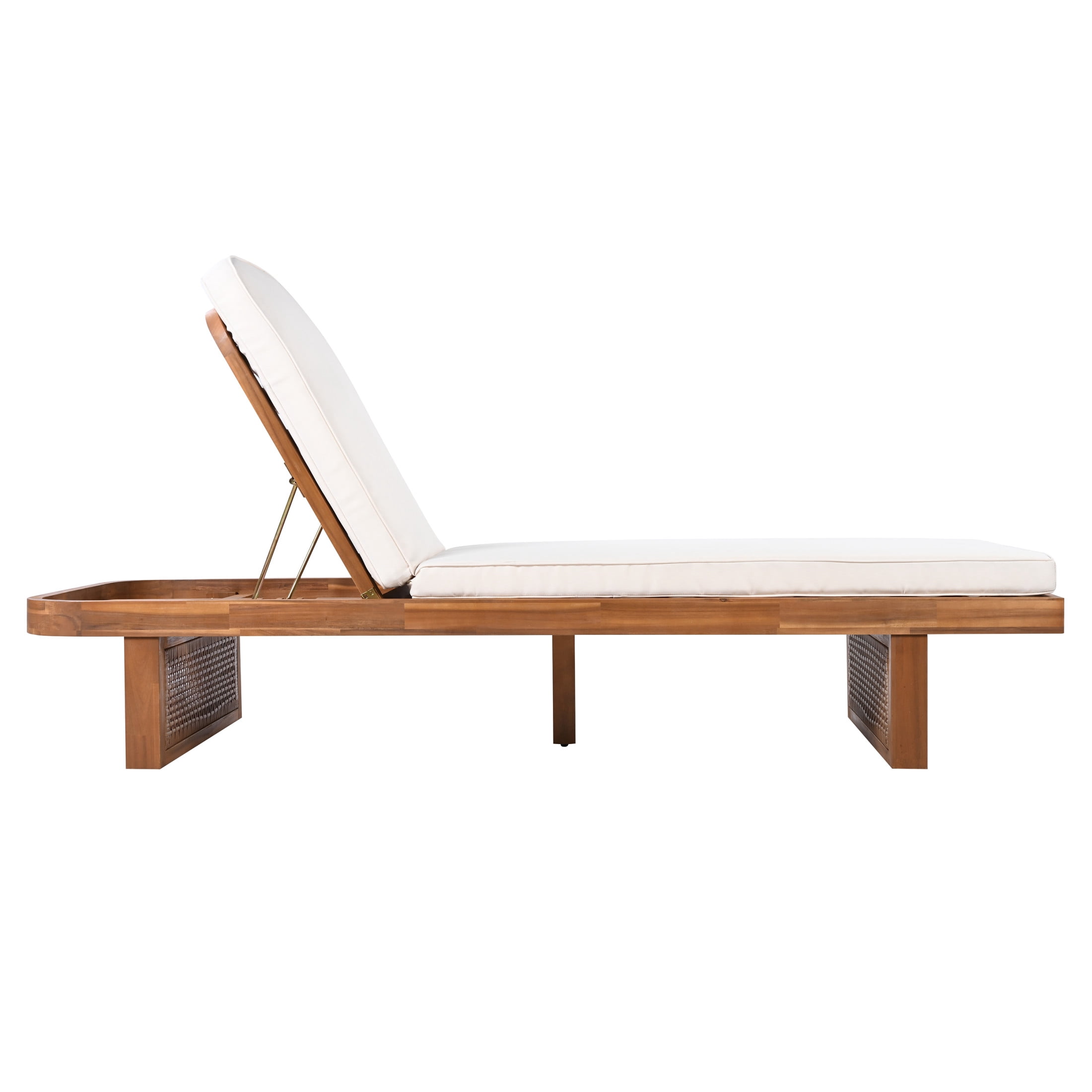 Christopher Knight Home 2PCS Patio Chaise Lounge & Side Table Set, Acacia Wood Frame with Cushion, Teak+Black