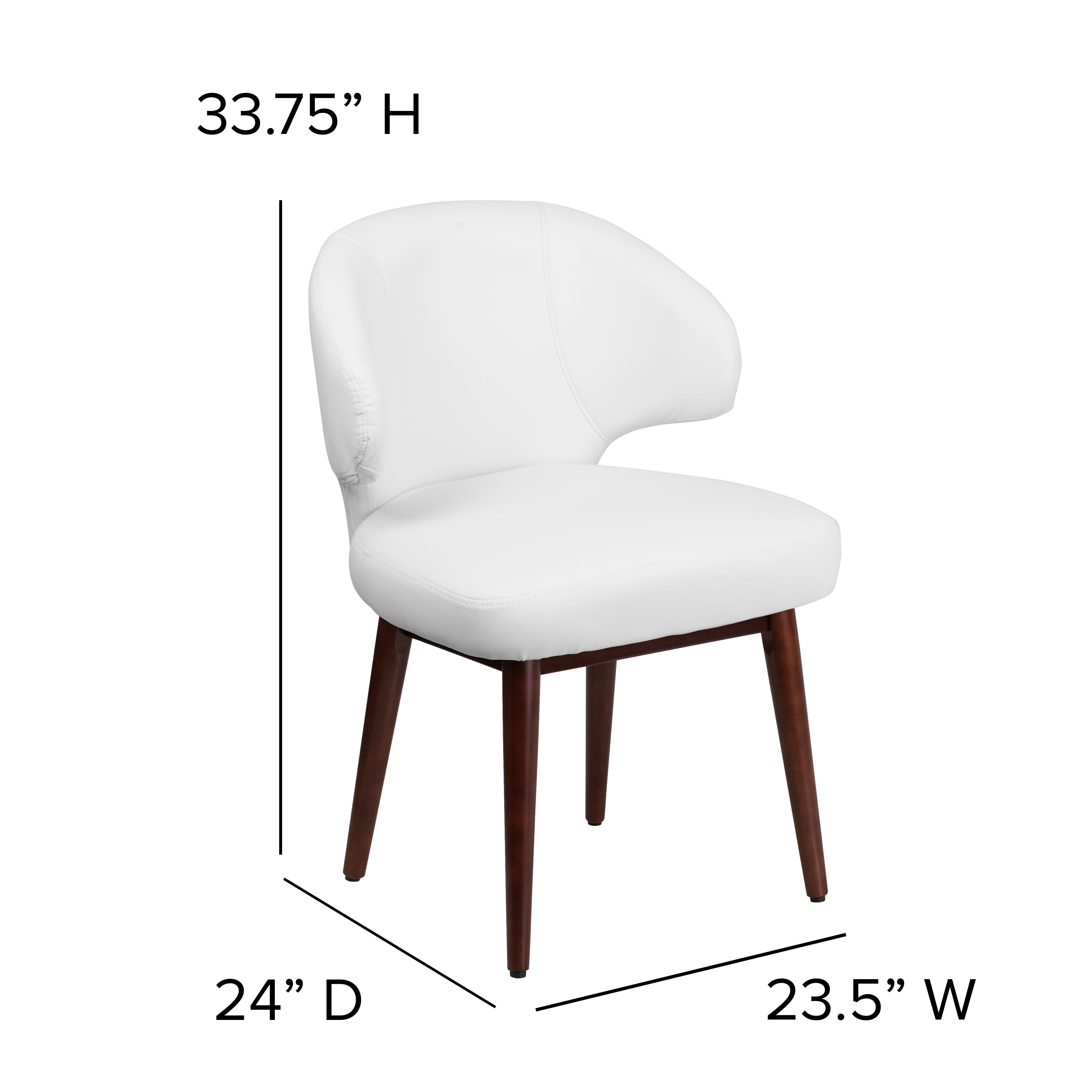 Flash Furniture Comfort Back Series White LeatherSoft Side Reception Chair with Walnut Legs