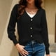 thumbnail image 2 of Suéter informal elegante de punto con botones y aberturas para mujer, talla S, cárdigan negro con cuello en V y mangas abullonadas, 2 of 7
