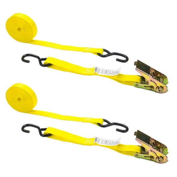 1" x 20' Ratchet Strap w/ S-Hooks - 2 pack