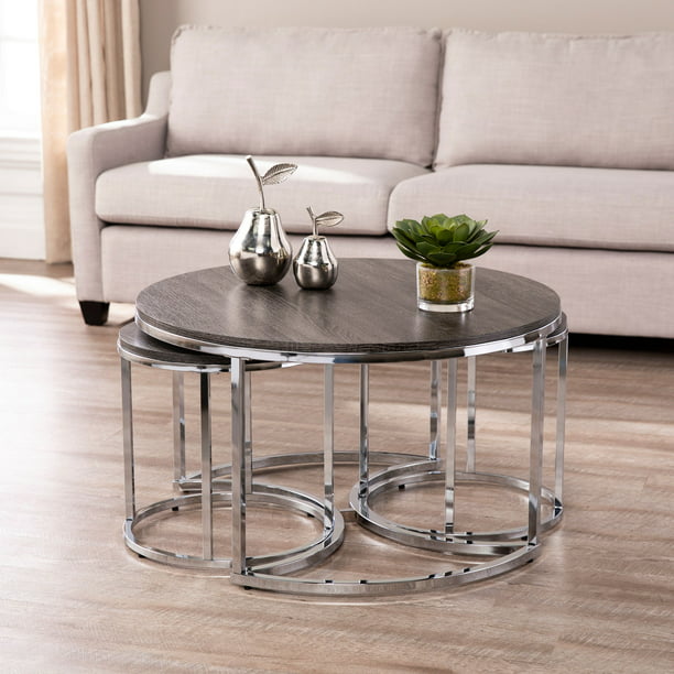 Lokyle Round Nesting Coffee Tables, Round Silver Coffee Table Set