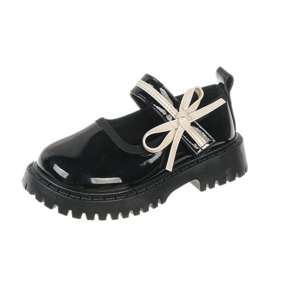 JAJAHO Girls Dress Shoes Bow Pu Leather School Uniform Shoes Lug Sole Hook And Loop Wedding Party Footwear For Toddlers Kids 18M-8Y