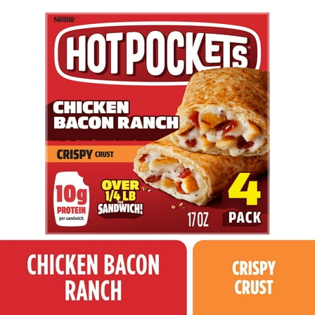 Hot Pockets Chicken Bacon Ranch, Snacks, Air Fryer Snacks, 10g Protein, 17 oz, 4 Pack (Frozen)
