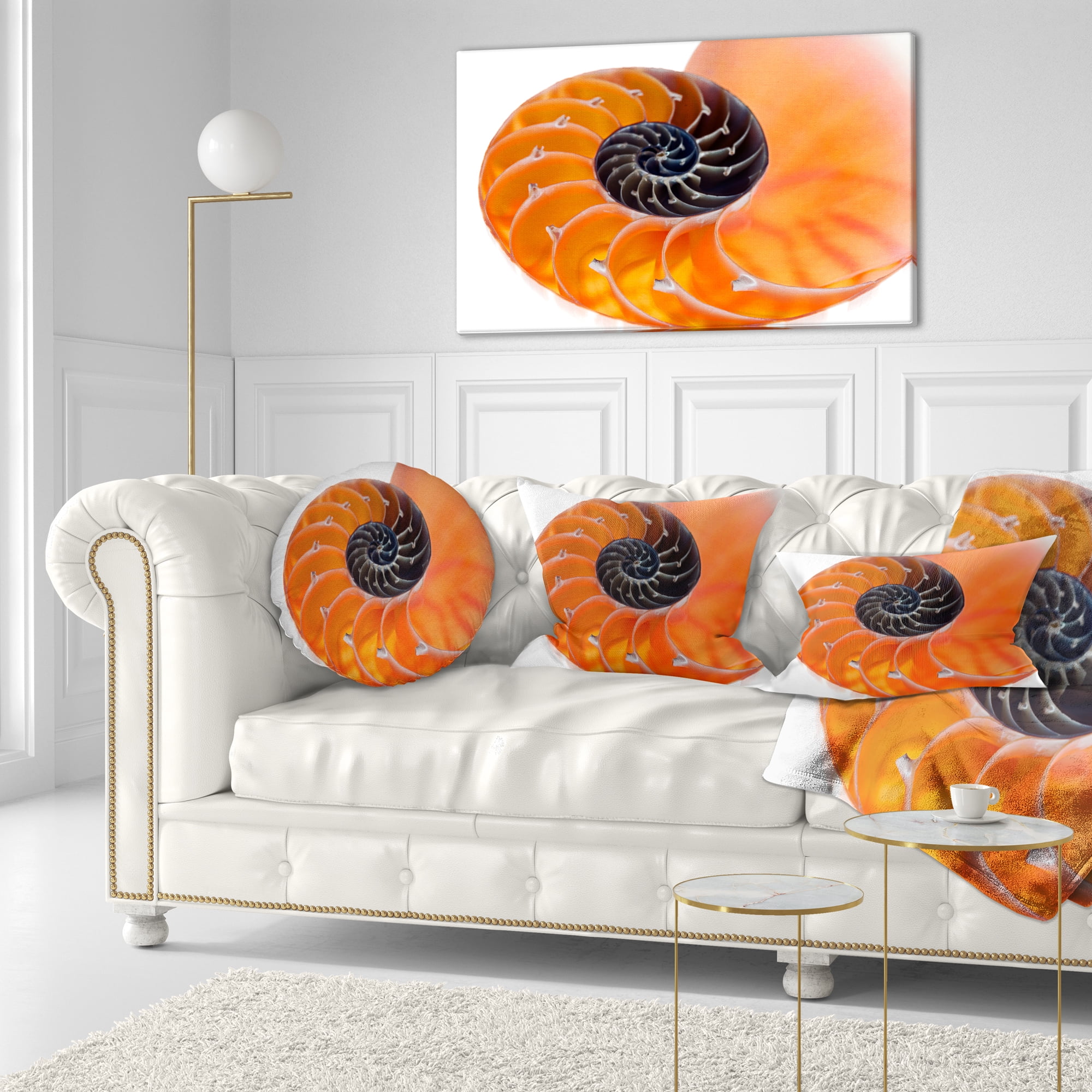 Designart Orange Nautilus Shell - Contemporary Throw Pillow - 12x20