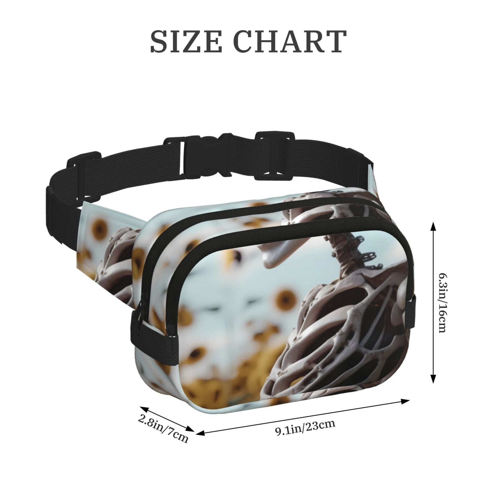 Picia Sunflower Butterfly Skull Print Square Double-Layer Waist Bag Mini Adjustable Waist Belt Bag Exercise Running Travel Hiking