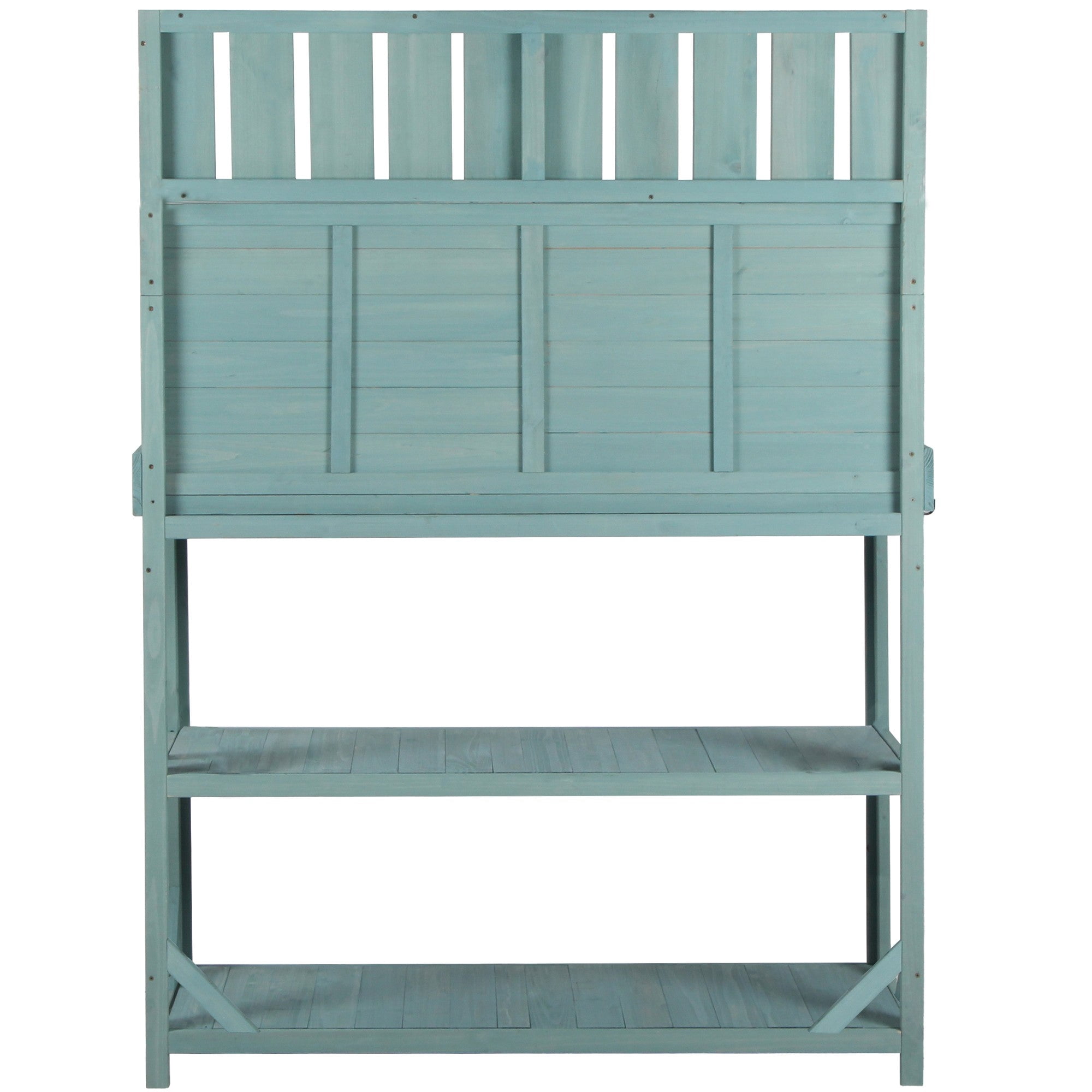 Sailvan 65" Farmhouse Wooden Outdoor Potting Bench Table,Large Patio Kitchen Island Garden Workstation with 4 Shelves and Hooks,Fir Wood Green