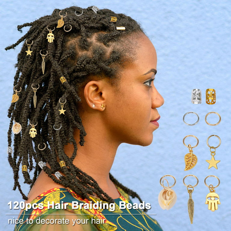 120 Pcs Hair Braiding Beads,Braid Cuffs Adjustable Metal Hair Braid Beads  Rings Cuff Hair Beauty Decoration Tools Accessories