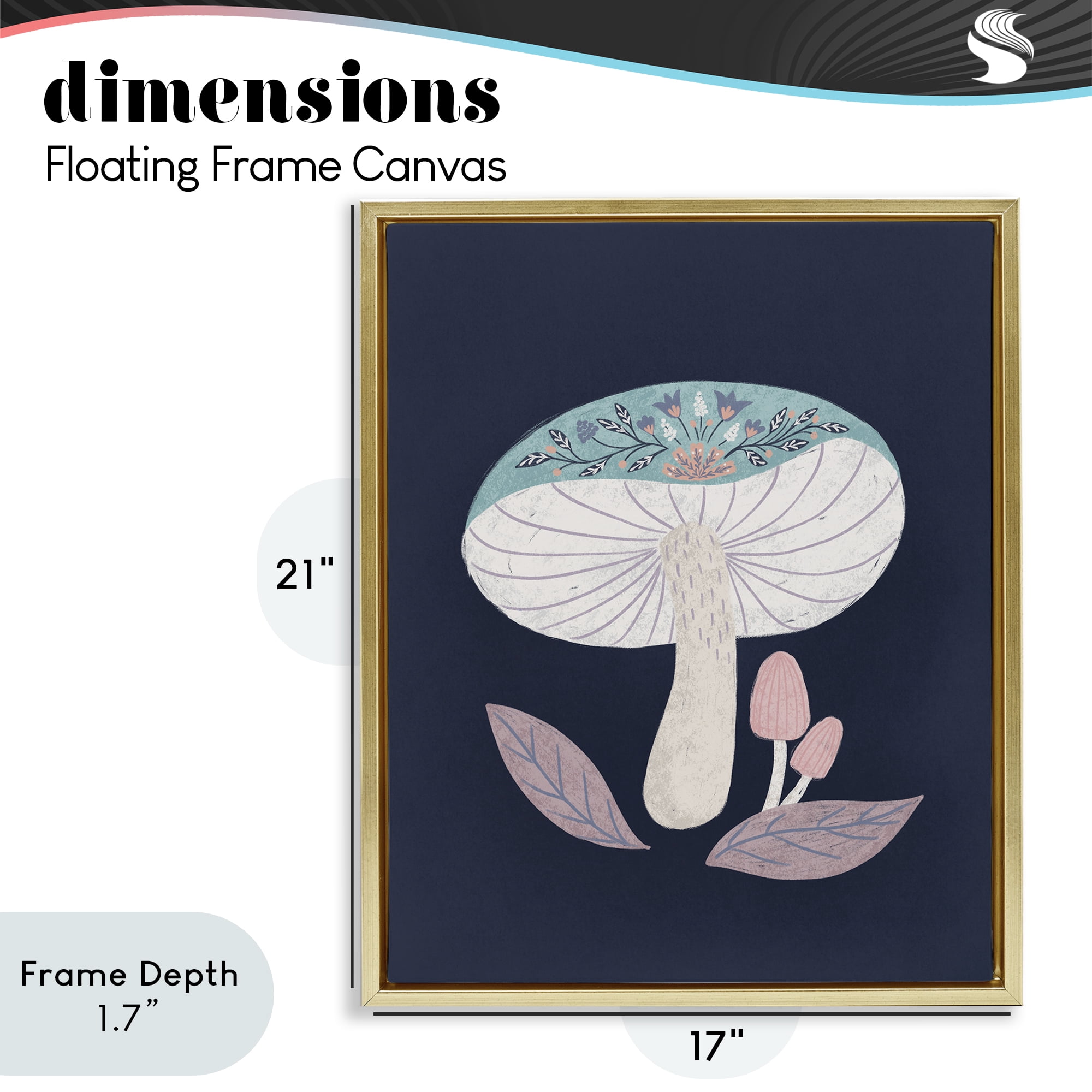 Stupell Industries Floral Cottage Mushroom Gold Framed Floater Canvas Wall Art, design by Metka Hiti