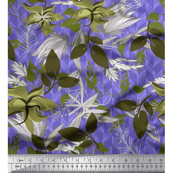 Soimoi Purple polyester Crepe Fabric Artistic Leaves Print Fabric by Yard 52 Inch Wide