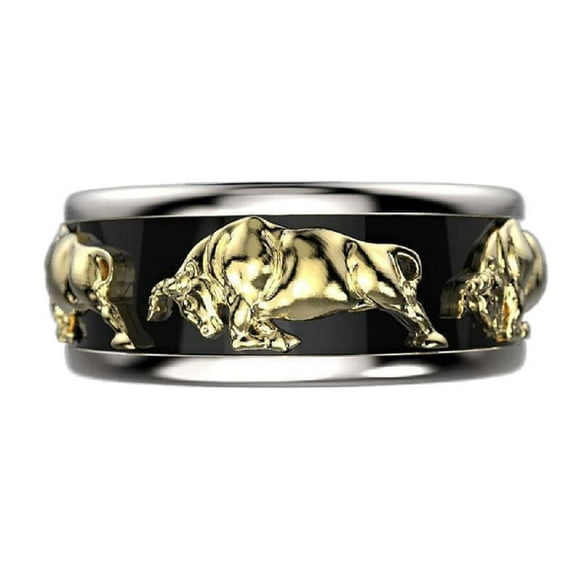 PikaLF Taurus Bull Ring for Men, Norse Viking Bull Head Ring, Gold Bull Totem Ring, Vintage Bull Tribal Biker Ring, Taurus Constellation Amulet Ring, Punk Animal Jewelry Gift for Men