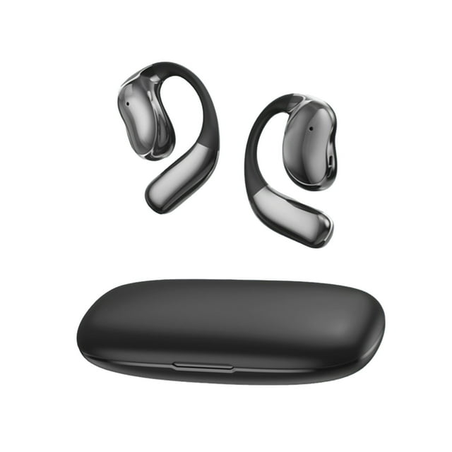 Crochets d'Oreille Sport Sans Fil 5.4 Bluetooth 35H Autonomie Design Oreille Ouverte Double Micro Enc Faible Latence Noir Résistant à la Transpiration pour Entraînements Cyclisme Noir