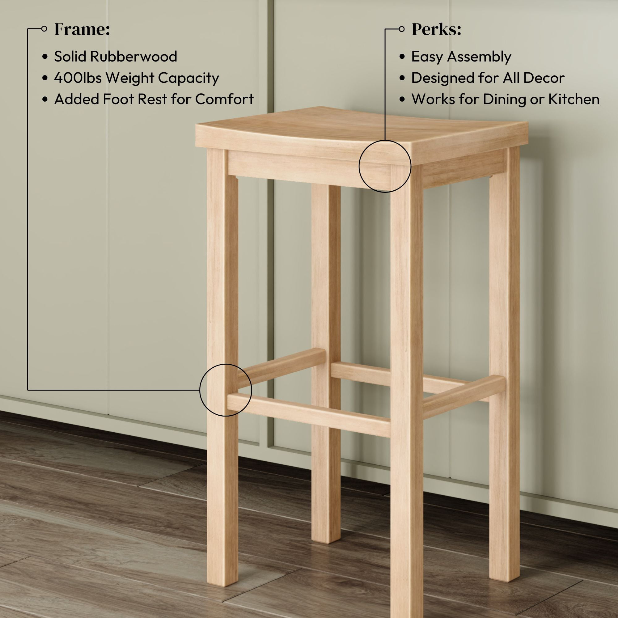 Now Furniture 30" Bar Stool, Wooden Backless Bar Height Kitchen Stool, Blonde