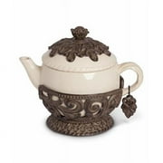 GG Collection  32 oz Cream Ceramic Teapot with An Acanthus Leaf Metal Base