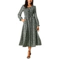 thumbnail image 1 of VESTIDO DE MUJER INSPIRE CHIC Estampado de Leopardo Manga Larga Ruffle Cuello en V Smoked Flowy Midi Vestidos de Guepardo con Bolsillos L Negro, 1 of 6