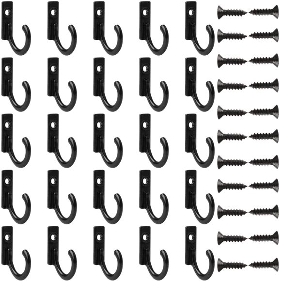 Maosifang Wall Mounted Hook Hangers Metal Hook Single Hook Robe Hook with Screws for Hanging Coat Key Hat Jewelry,30 Sets(Black)