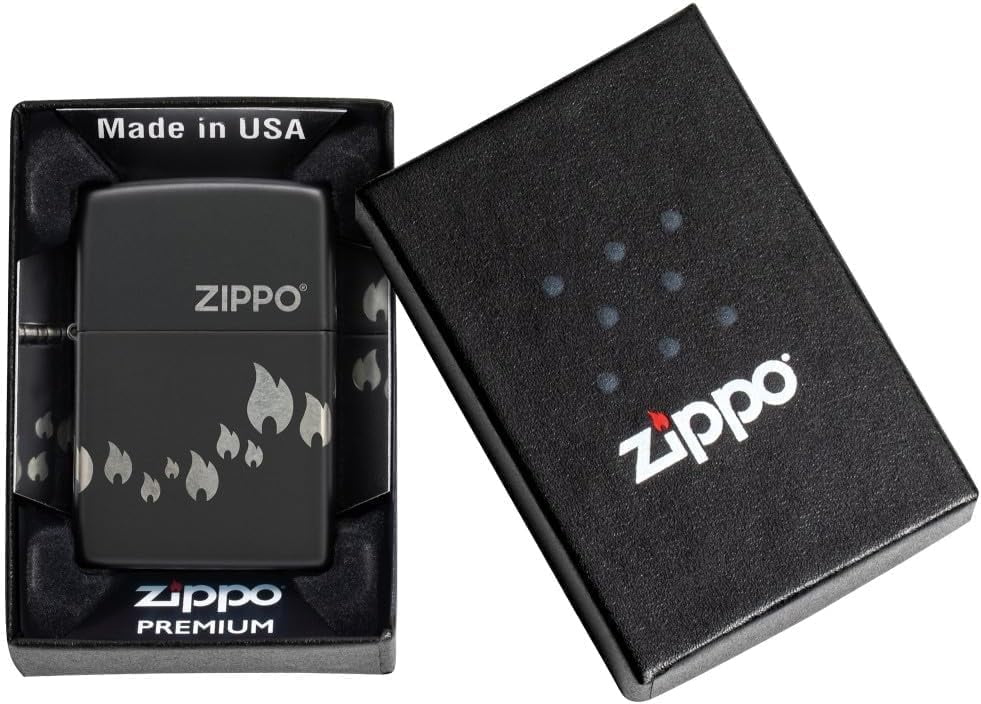 Zippo Lighter - Customized Message Zippo Flames, Laser 360 - Black Matte 48980
