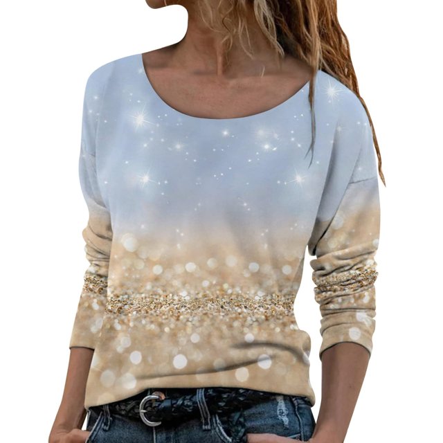 T-shirts à Manches Longues Col Rond pour Femmes Hauts Tunique Imprimée Florale Tendance Hauts Décontractés Amples Confortables Chandails en Molleton Blouses