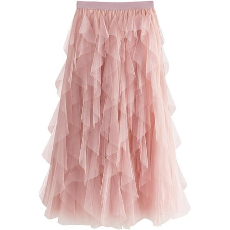 Tulle Skirts for Women Long Length Tutu Fairy Tiered Skirt A Line Mesh Elastic Waist Skirts