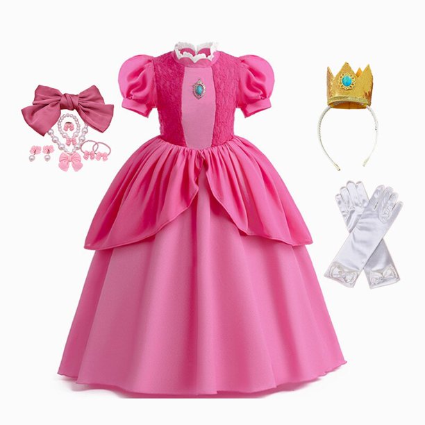 Vestido de Cosplay de princesa Peach para niña, traje de juego de rol para fiesta de cumpleaños, traje de actuación escénica para niños, vestidos de fantasía de Carnaval Fivean unisex