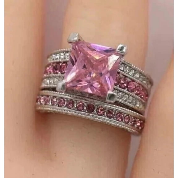 Rag Jewels 4.00 Ctw Princess Cut Sapphire & Diamond Wedding Anniversary Wedding Bridal Set Band Ring 14K White Gold Plated 925 Sterling Silver 925 Sterling Silver -5.5