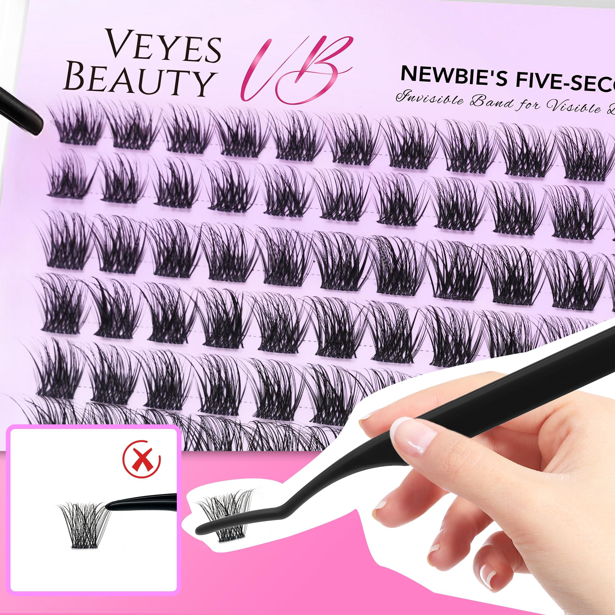 VEYESBEAUTY Siren Lash Clusters 168pcs, Dense Voluminous Individual Lashes with Invisible Band, Flase Eyelashes Reusable up to 7 Days Lash Tray