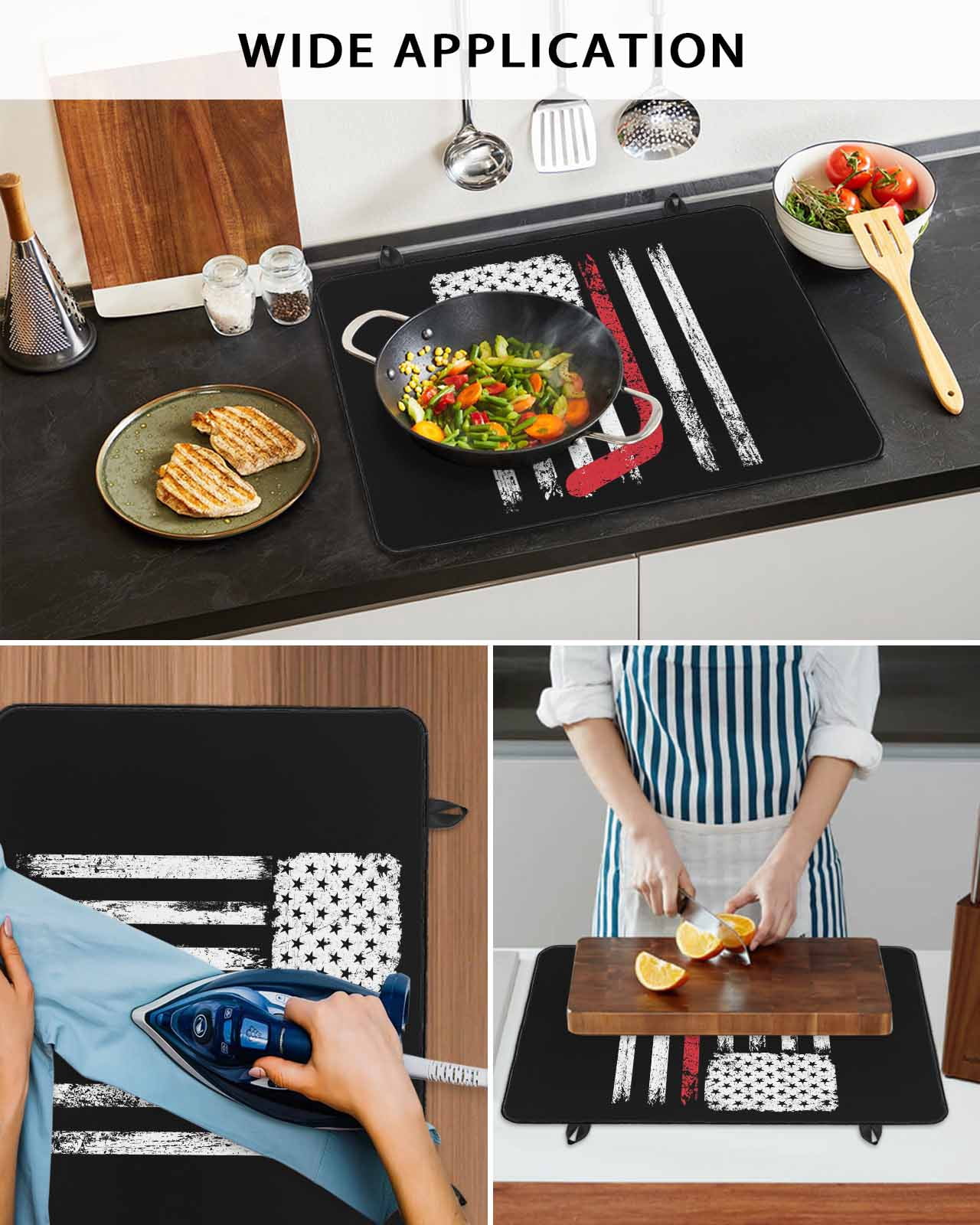 Large Induction Cooktop Protector Mat Black American Flag Stove Top Covers for Electric Stove, Vintage Red Hockey Star Strip Flag Decorative Stove Burner Cover Mats, Glass Top Stove Cover