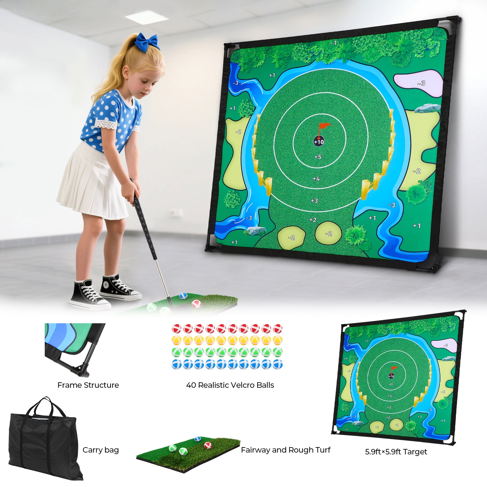 Golf Chipping Game, Golf Game, Balls x 40,The Original Portable Golf Game for Chipping Practice for Family Golfers (Free Adjustable Club x1)