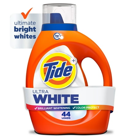 Tide Ultra White Liquid Laundry Detergent, Brilliant Whitening + Color Protect, 63 fl oz, 44 Loads