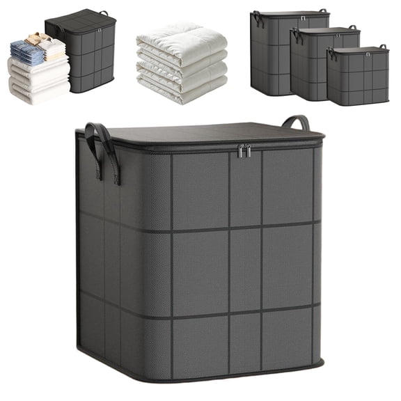 Foldable Storage Bins, Spacious Moving Storage Bin, Heavy Duty Reinforced Handles & Zipper Closure, Ideal for Bedding & Moving