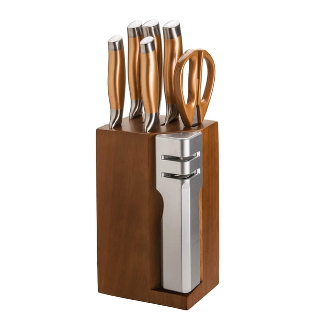 Juego de bloque para cuchillos New England Cutlery de 7 piezas con afilador color cobre