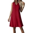 thumbnail image 2 of TAGOLD Womens Sleeveless V-Neck Knee-High Dress Zip Solid Color Short Dress For Summer Daily Use, 2 of 5