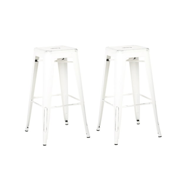 Ac Pacific Backless Distressed Metal, Distressed White Counter Stools