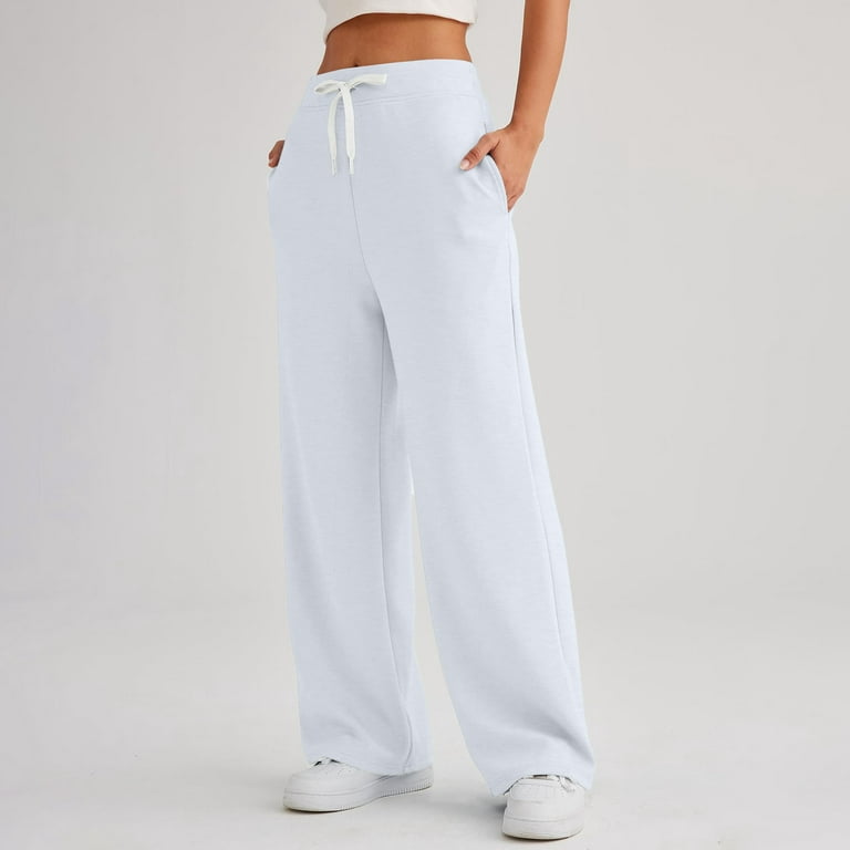 Susanny Women Sweat Pants Drawstring with Pockets High Waisted Fleece Lined  Lounge Pants Baggy Lightweight Straight Leg Petite Cute Sweatpants for