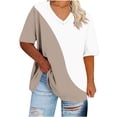 thumbnail image 2 of Fengqque Womens Plus Size Summer T Shirts Womens Oversized Tshirts V Neck Short Sleeve Color Blocking Tops Summer Casual Loose Fit Tunic Tee Shirt Women's Tops Khaki XXXXL(XXXXL), 2 of 6