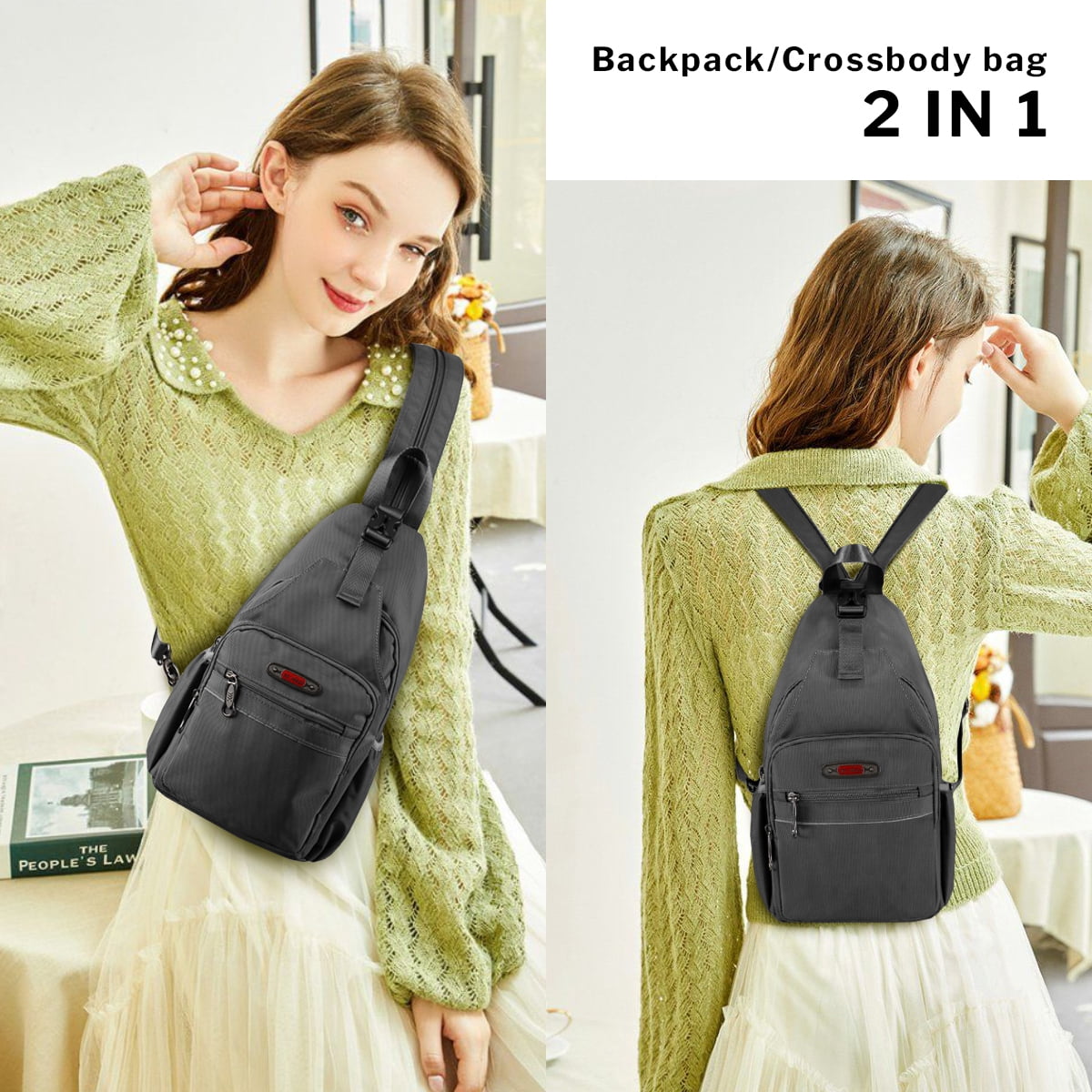 Sling Bags for Men Women Crossbody Small Sling Backpack with Single Double Shoulder Lightweight Over Shoulder Bag for Daily Travel Use,8610-Grey