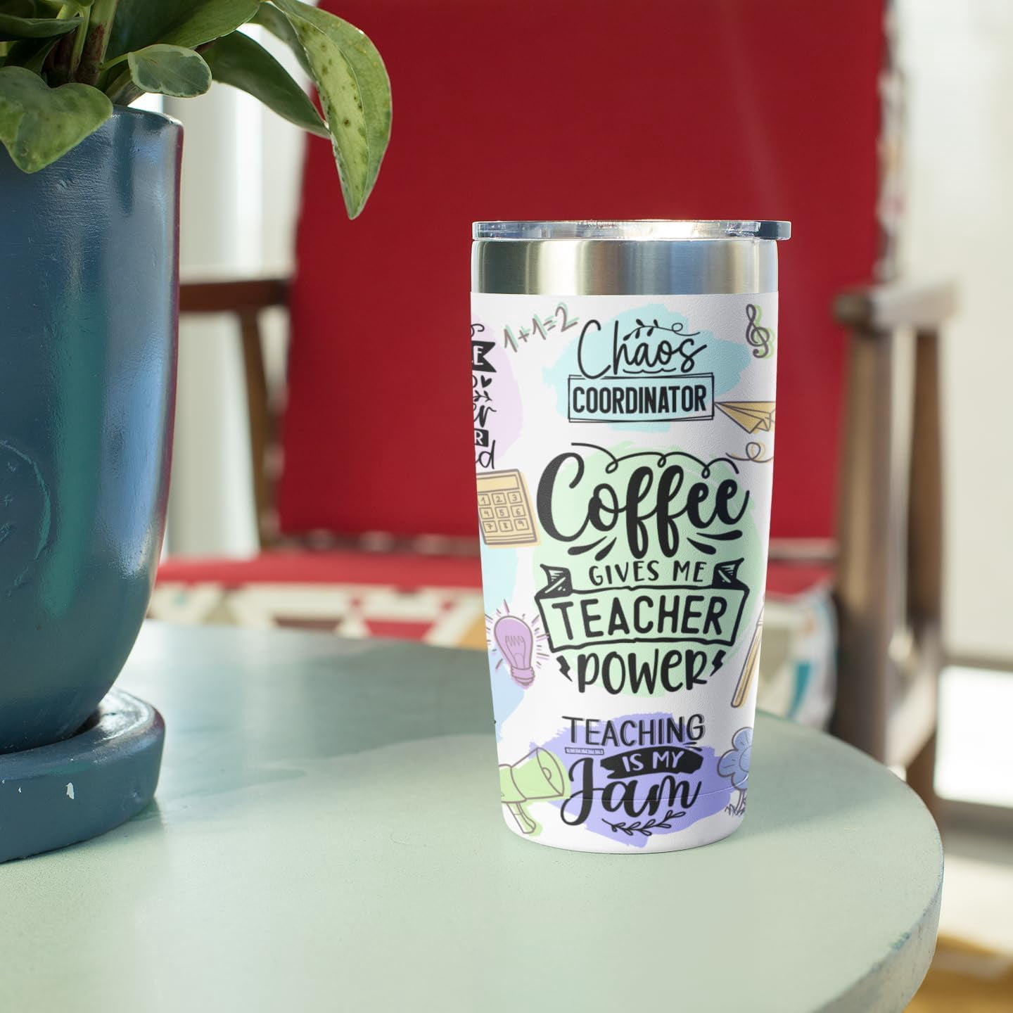 Teacher Appreciation Gifts for Women - 20 Oz Insulated Tumbler, Mug, and Cup, Graduation Gifts from Students, Birthday Gifts for Teacher(Coffee gives me teacher power)