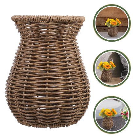 Beaupretty Decorative Imitation Rattan Flower Vase Dark Brown Rustic Style Vase for Indoor Display