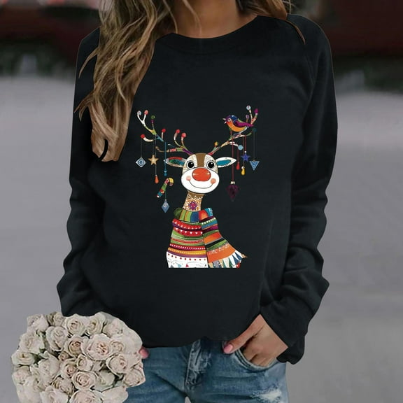 WXLWZYWL Women's Christmas Sweatshirts Funny Goblet Print T-Shirt Slim Fit Crewneck Long Sleeve Xmas Santa Pullover Tops