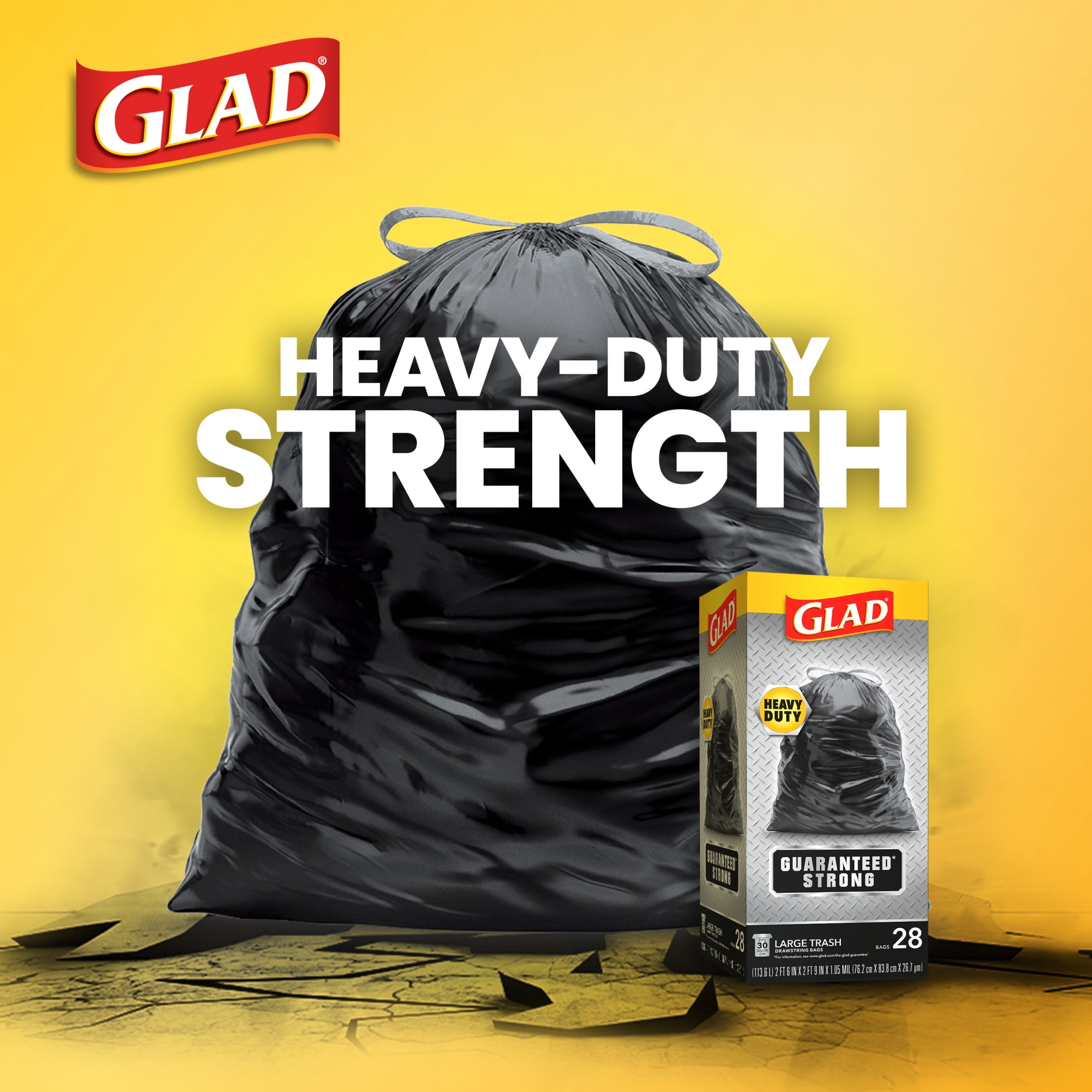 Glad 30-Gallon Strong Large Heavy Duty Drawstring Trash Bags, 70 Bags