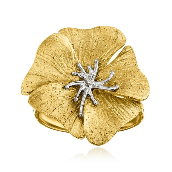 Ross-Simons Italian 18kt Gold Over Sterling and Sterling Silver Flower Ring, Women's, Adult