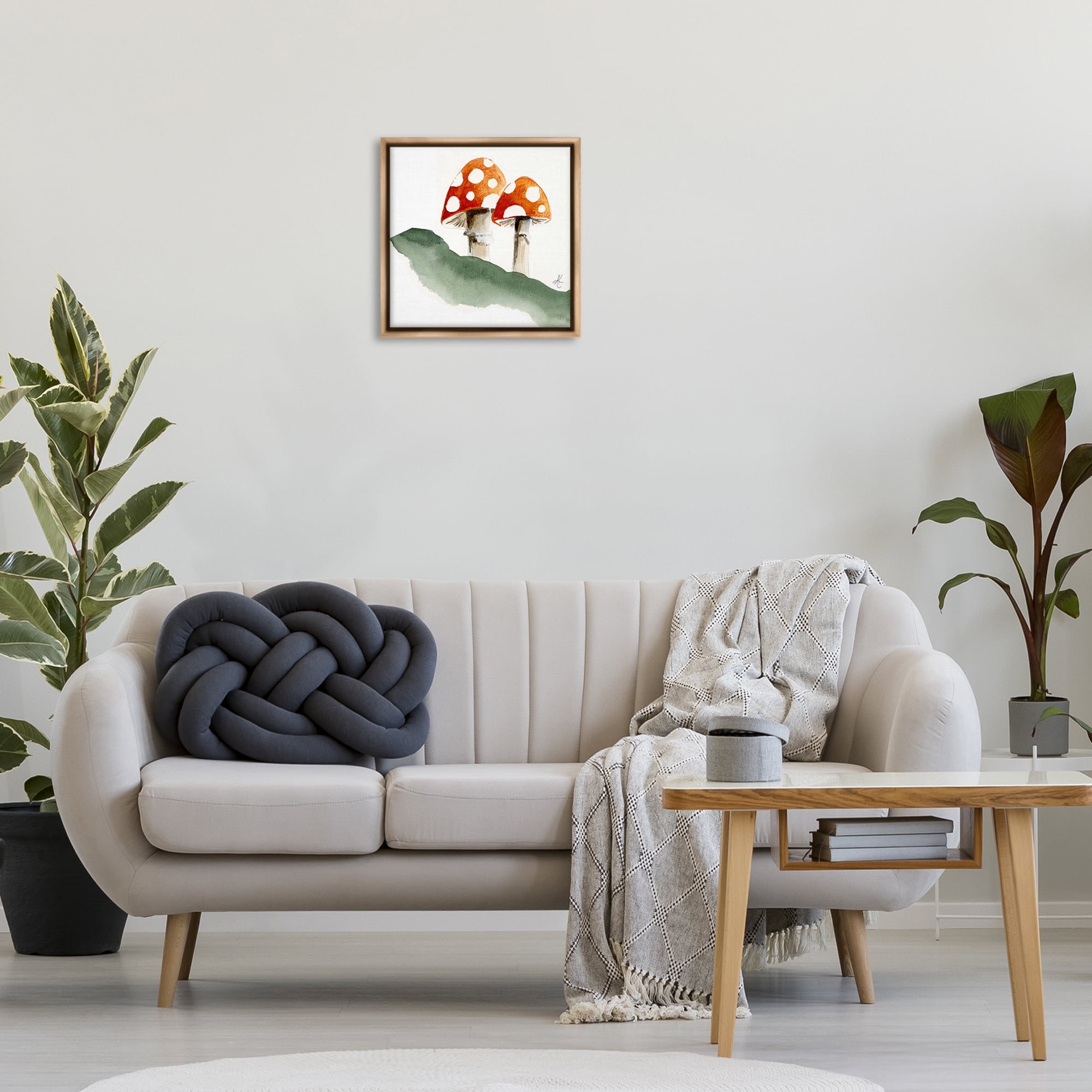 Stupell Industries Spotted Red Mushrooms Plants & Flowers Painting Brown Floater Framed Canvas Art Print Wall Art, 18 x 18