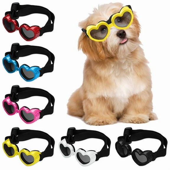 Janrevotw Small Dog Sunglasses, Uv Protection Goggles, Dog Heart-Shaped Anti-Fog Sunglasses With Adjustable Straps, Suitable For Pet Dogs' Windproof Eyewear