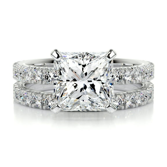 First Jewel White Gold Over 14K Silver Diamond Ring - Excellent 1.9 Ct Princess Cut Diamond Ring for Her - Full Eternity Diamond Ring for Women's - Solitaire with Accent Diamond Ring for Women's