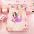 thumbnail image 5 of meiyoeat Watercolor Ombre Monogram J Bed Sheets,Cute Cartoon Princess Elf Full Size Sheets For Girl,4-Piece,1 Flat Sheet,1 Fitted Sheet and 2 Pillowcases, 5 of 6