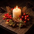 thumbnail image 5 of geerera Fall Mini Wreath Candle Ring with Maple Leaves & Berries, Artificial Harvest Accent for Pillar Candles, Rustic Tabletop Decor for Thanksgiving & Halloween, 5 of 7