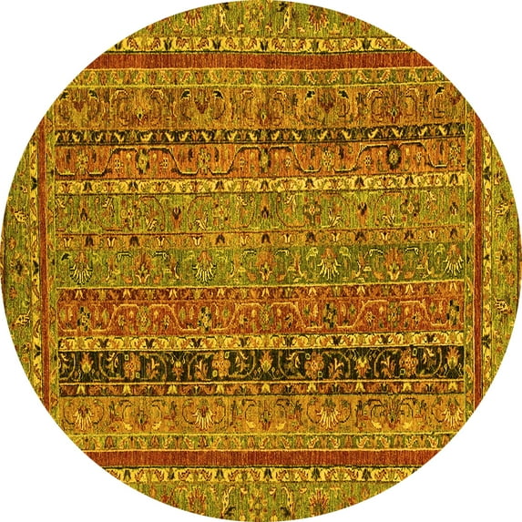 Ahgly Company Machine Washable Indoor Round Abstract Yellow Modern Area Rugs, 5' Round