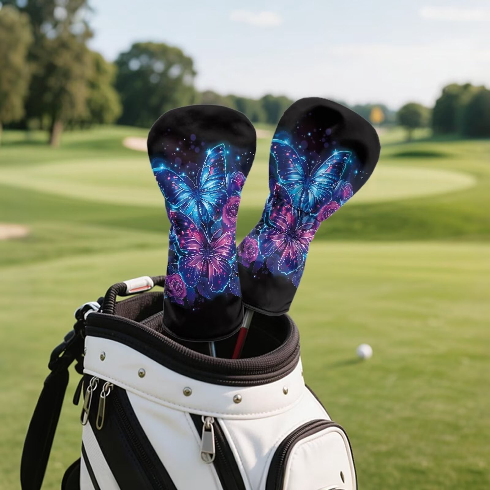 Uorisanigo Golf Club Driver, Fairway Wood and Hybrid Head Cover PU Leather Butterfly Print Headcover, Golf Club Cover Abrasion-Resistant Protection for Clubs Headcover Fits Men and Women